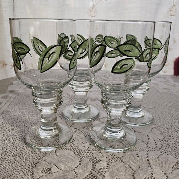 Pfaltzgraff Tango Ice Tea Glasses 14oz water goblets botanical green leaf glass - Picture 6 of 8